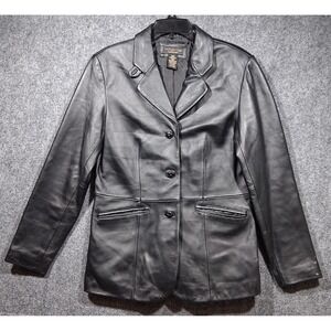 Vintage Croft & Barrow Women's Lambskin Leather Button Front Jacket Black Size M